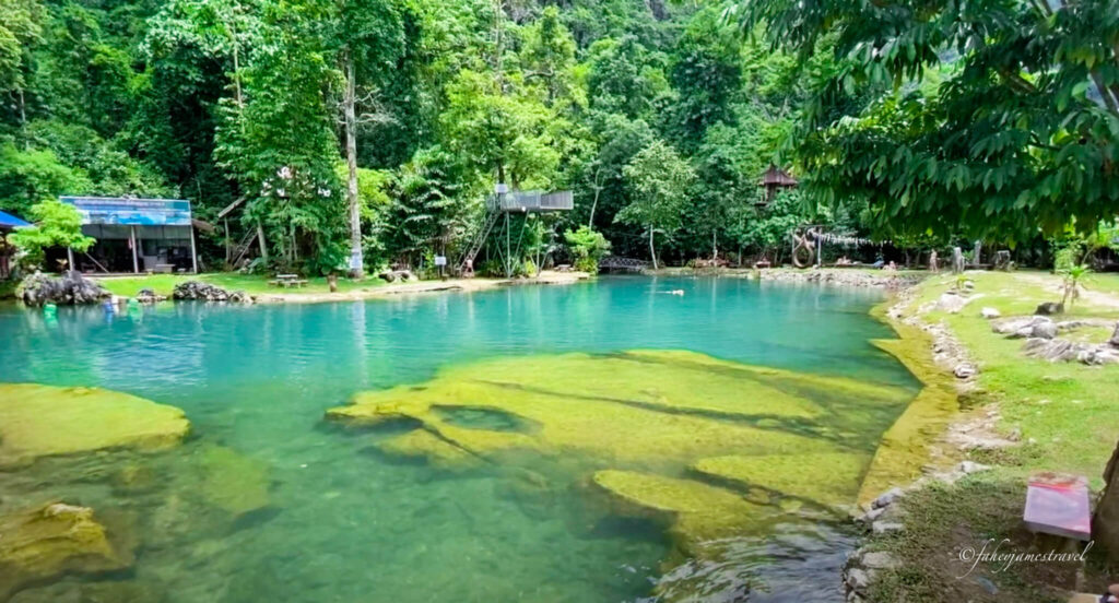 Blue Lagoon 2 shows a deep lagoon and blue water, where a jumping area is shown in the background. The grass is green all around the area