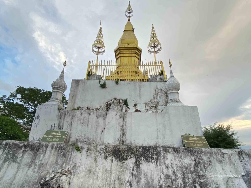Vat Chom Si is pictured on phousi hill one of the temples in luang prabang