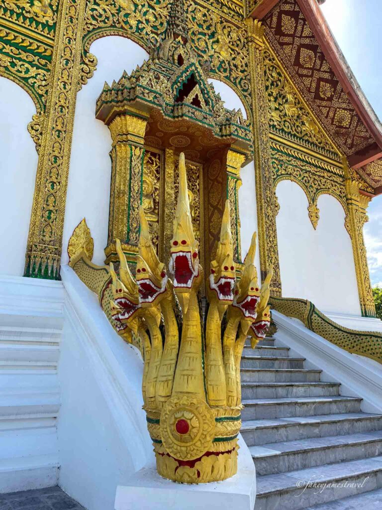 naga heads are pictured outside Haw Pha Bang