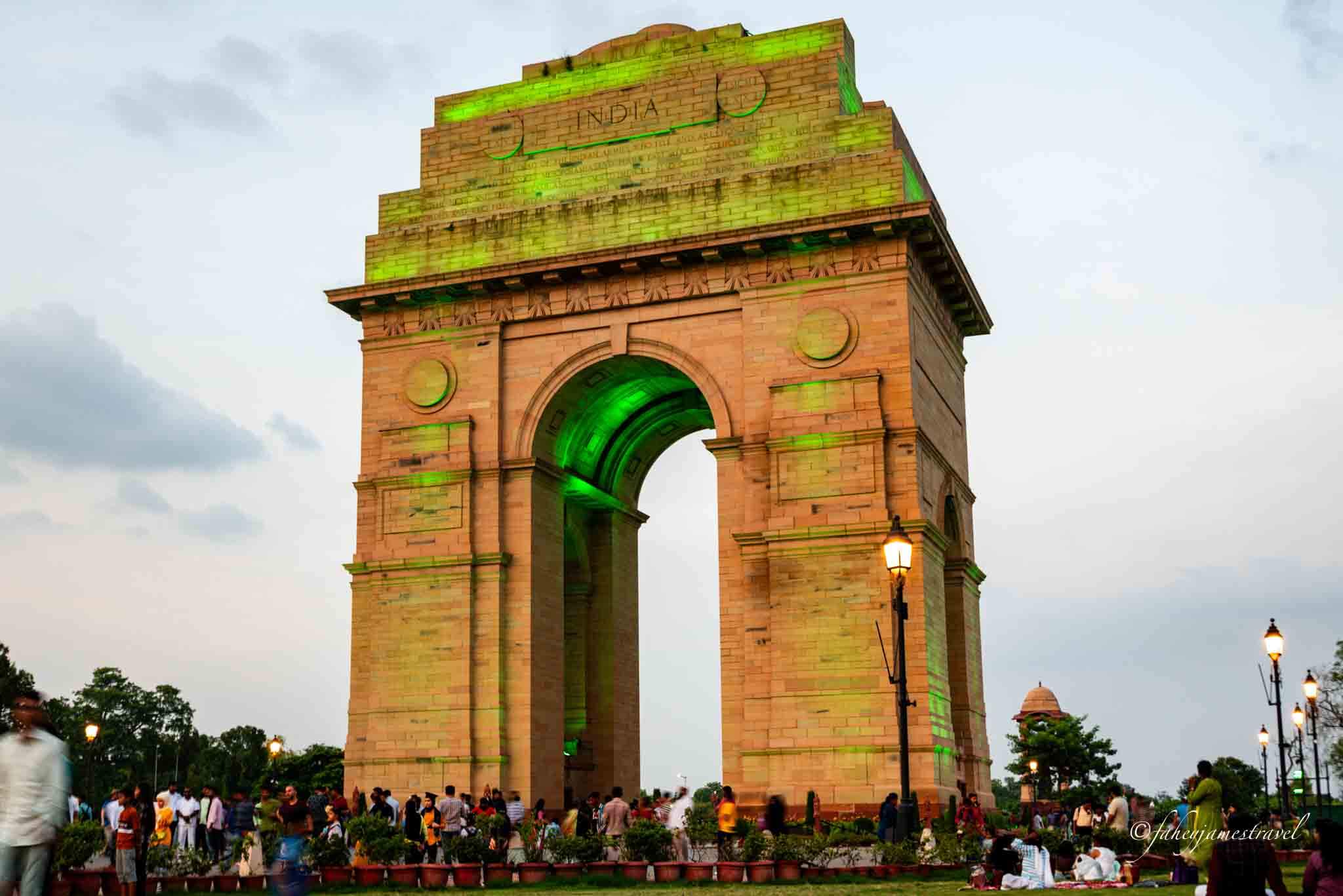 india gate is pictured in my 3 day delhi itinerary in the evening
