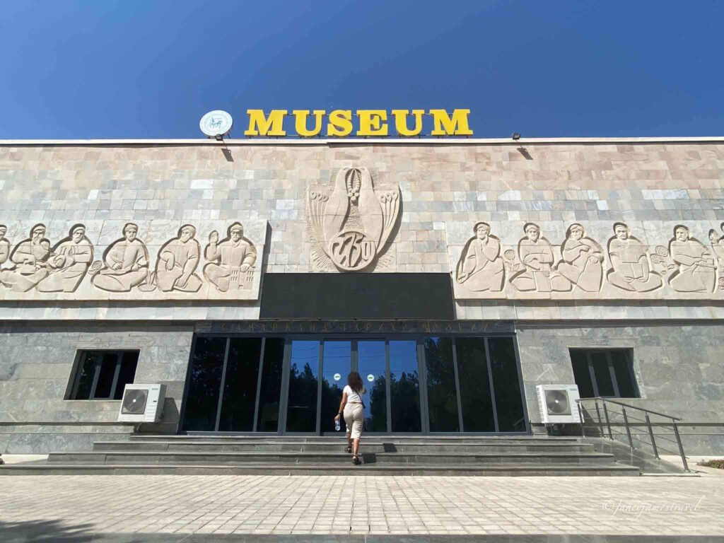 Afrasiyab Museum is pictured as guada walks into the building
