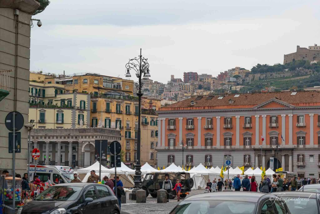 Piazza del Plebiscito shows the christmas market set up happening and is on my 2 days in naples plan