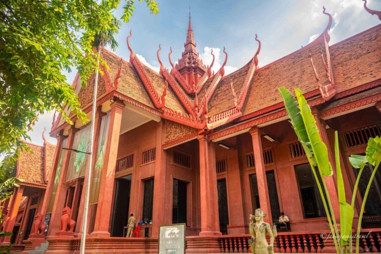 royal museum of cambodia in phnomh penh is pictured with red