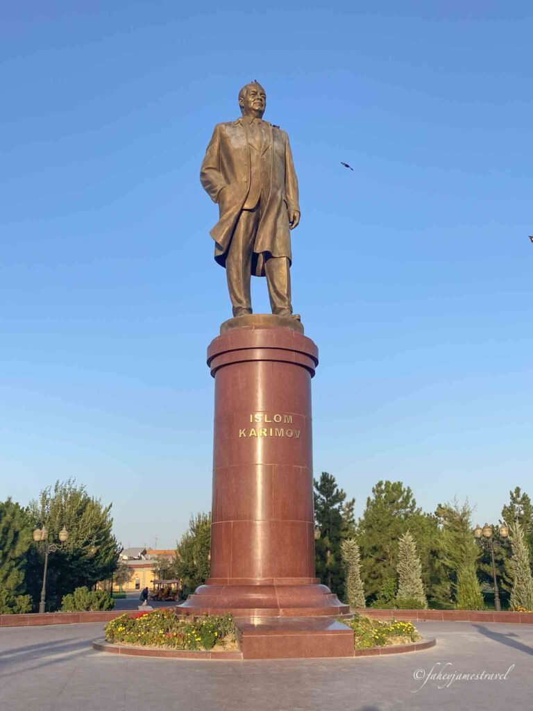  Islam Karimov's Statue is pictured in tiger park samarkand