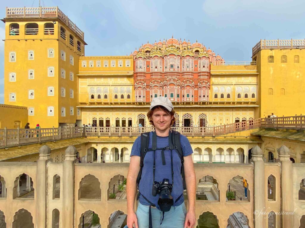 james stands outside hawa mahal in 2 day itienrary