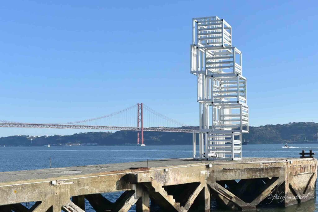 you can see a design along the river with April 25 Bridge in the background