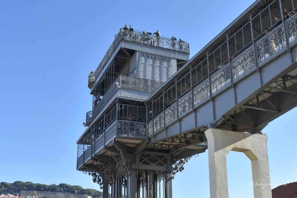 people enjoy the views at Santa Justa Lift on my one day in lisbon itinerary