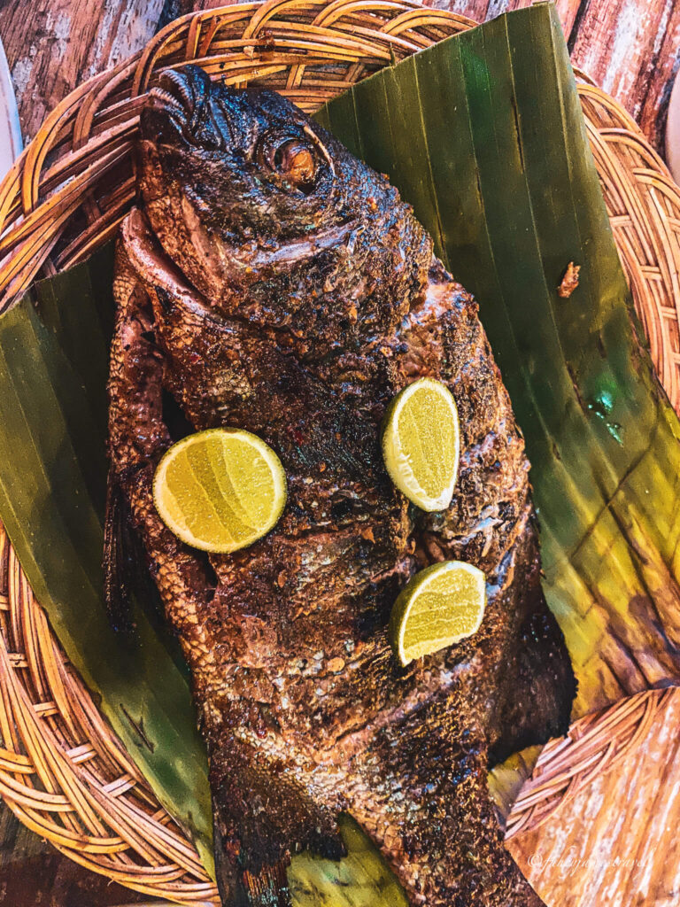 some fresh fish prepared on amed beach. it is barbequed 