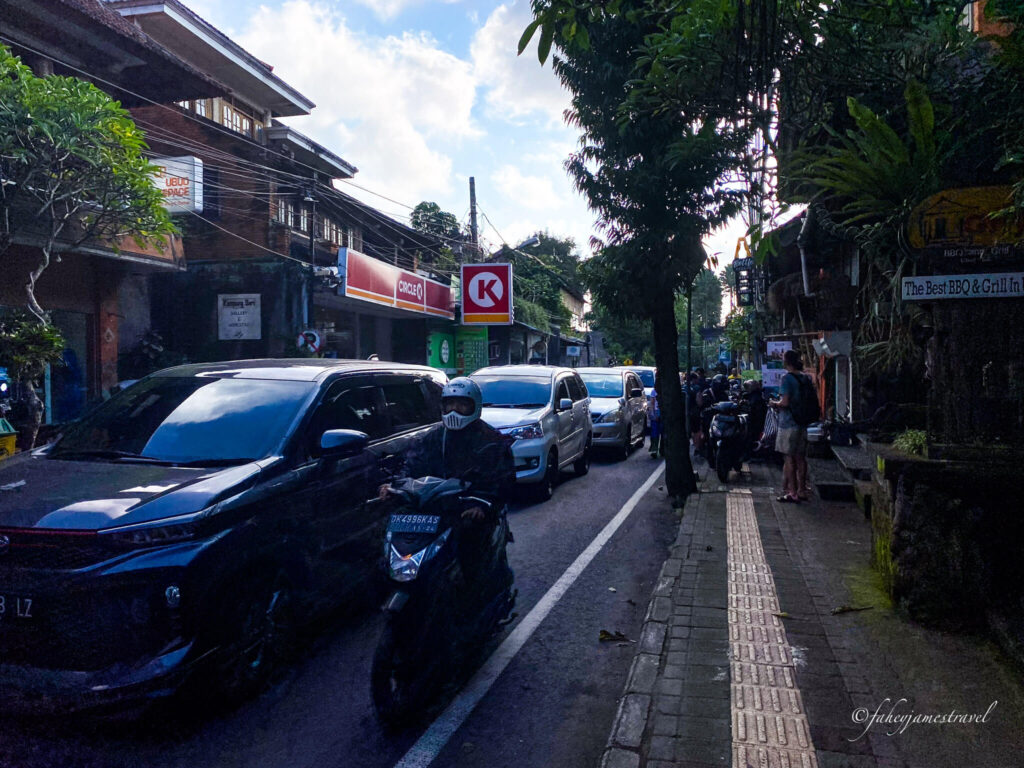 traffic fill the street in ubud in the high season 