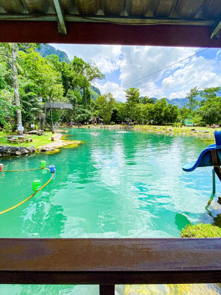 Blue Lagoon 2 in Vang Vieng has amazing blue water and green vegetation all around it