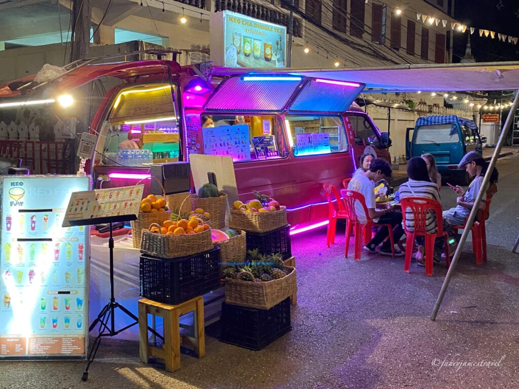 an interesting minivan has a bar inside at vientiane night market