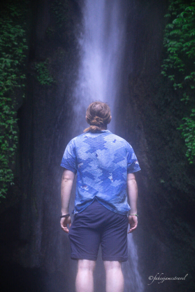 close up shot of the back of james at leke leek waterfall