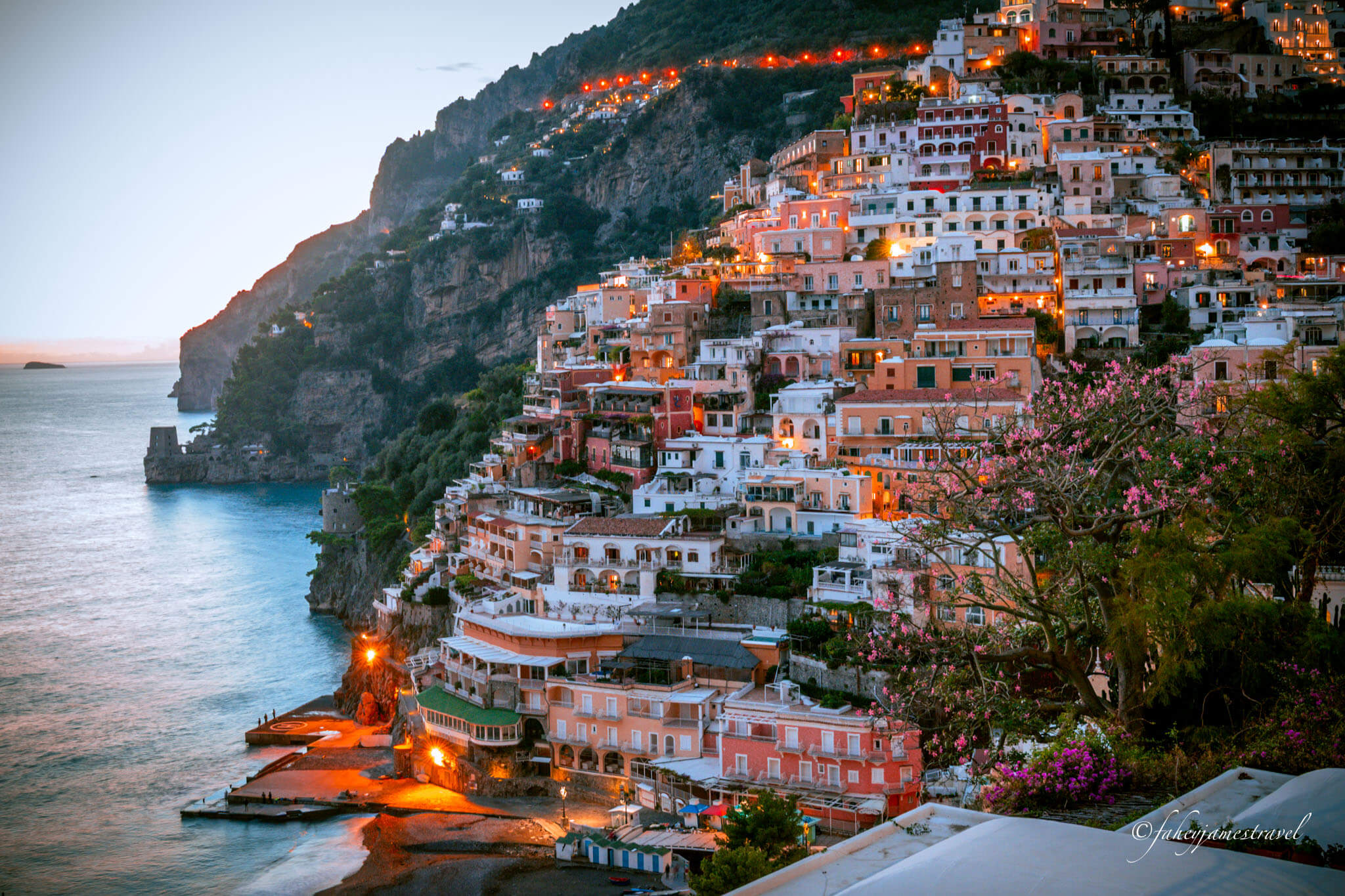positano is a great day trip from naples. pictured on the beach