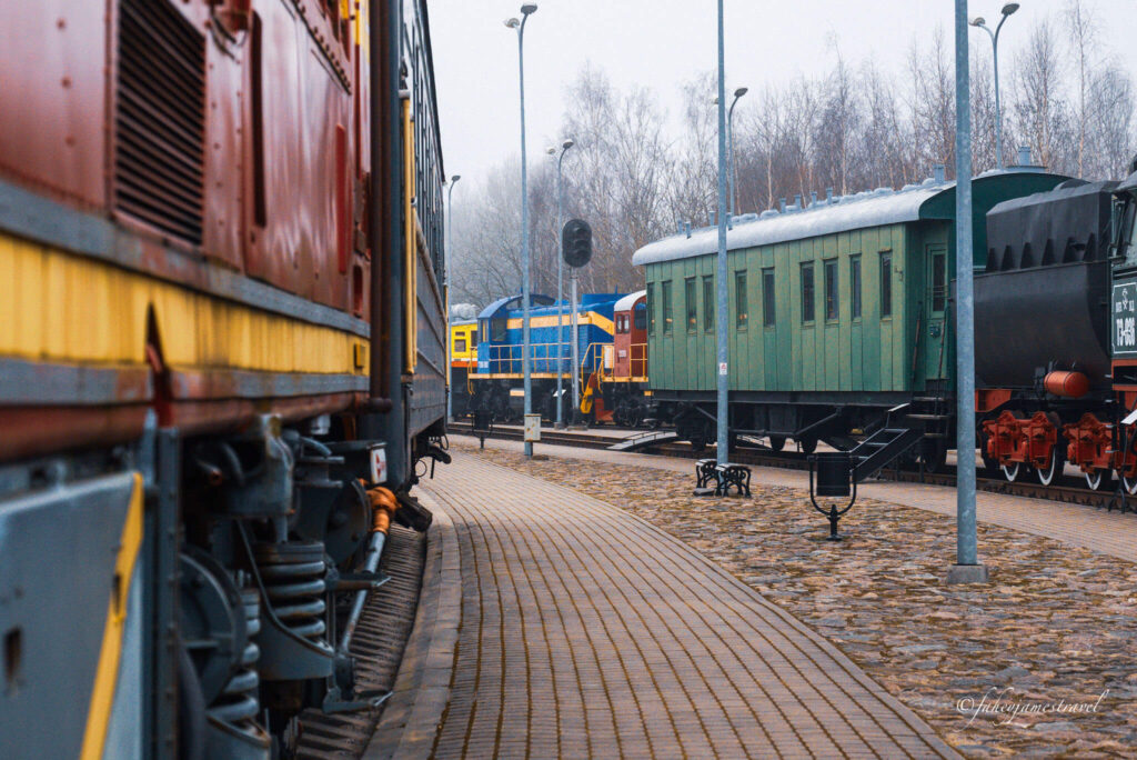 train station is shown during winter in riga