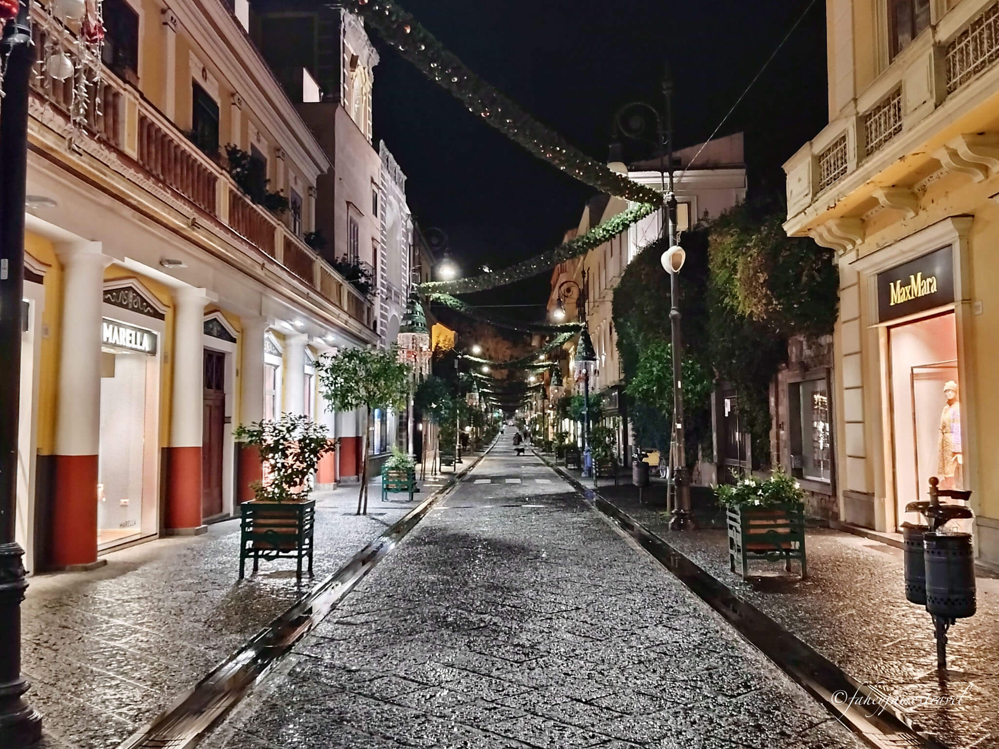 one day is sorrento is a great time to spend. corsa italia is pictured at night with lights and few people