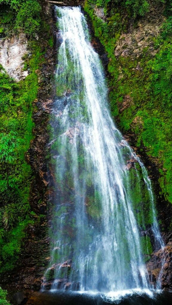 close up drone shot of love waterall in sapa