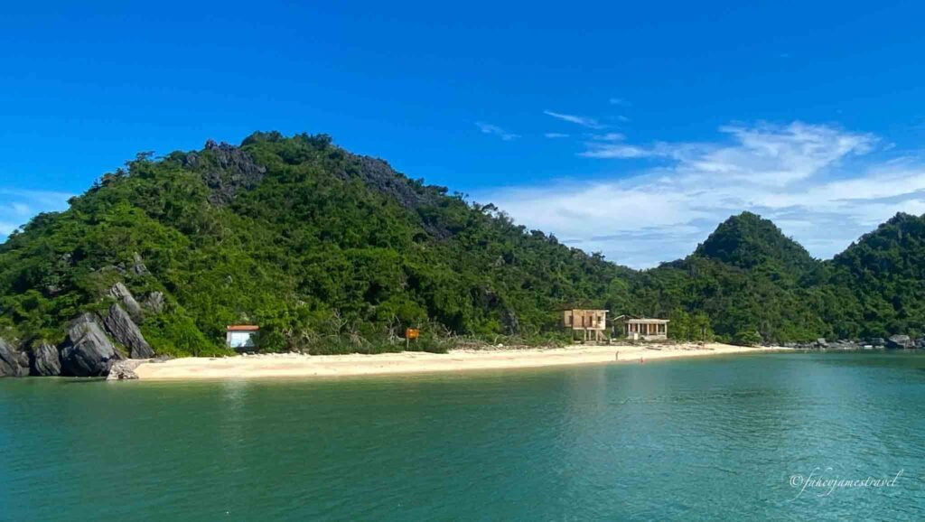 monkey island has golden soft sand and green trees