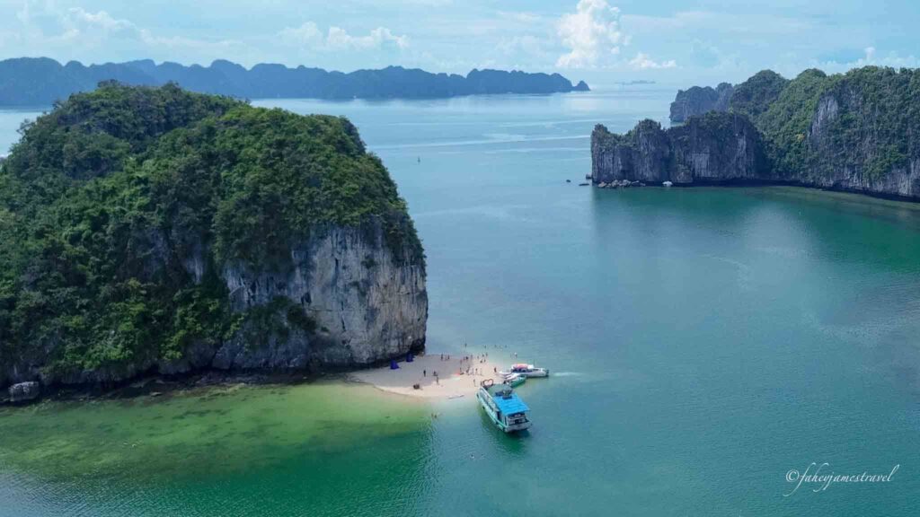 Van Boi Beach is pictured from the sky above
