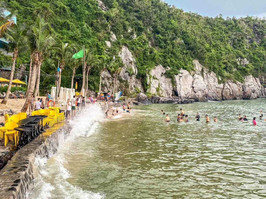 Cat Co 1 is pictured as waves crash against the shore